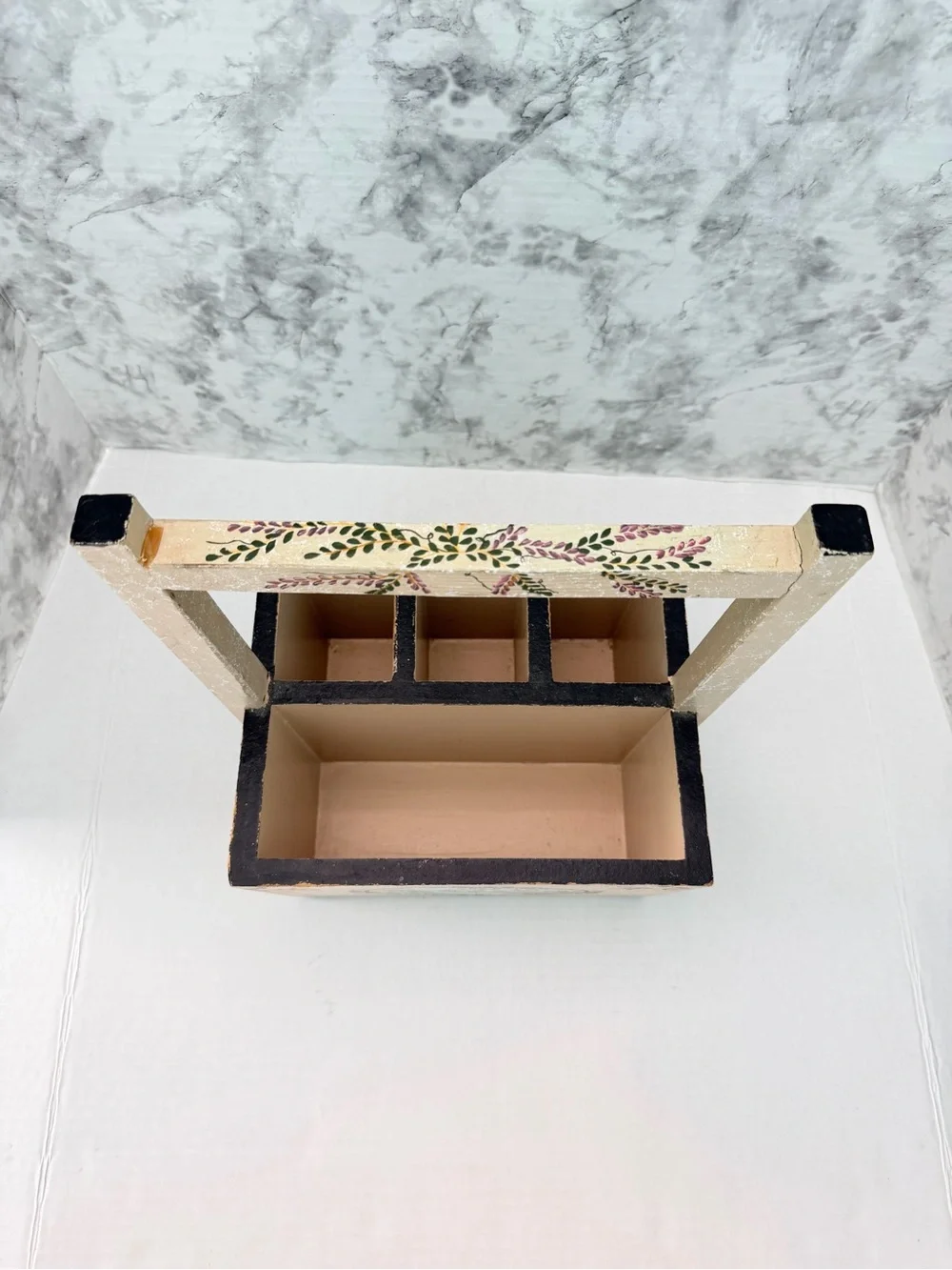 Kathy Hatch Hand-Painted Decorative Wooden Caddy with Scenic Motif